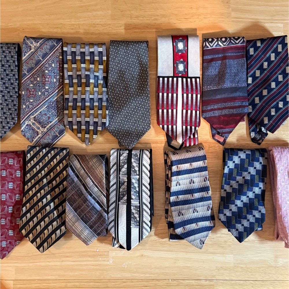 Vintage Silk Necktie Bundle Mens Geometric Abstract Pattern Ties Lot of 13